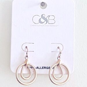 NWT Modern Brassy Gold Dangle Earrings by Christopher & Banks, Hypoallergenic